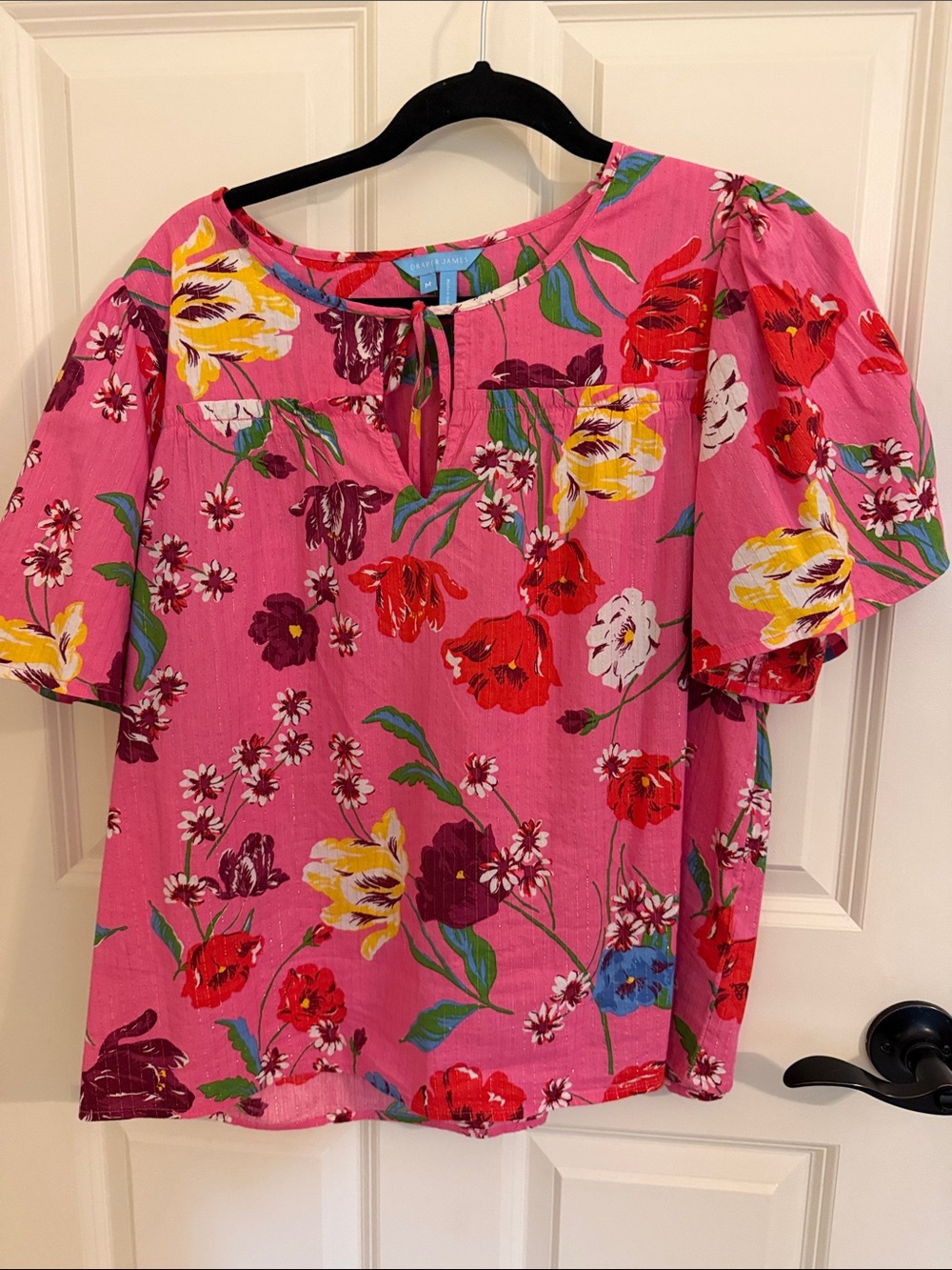 Draper James Pink Floral Keyhole Flutter Blouse